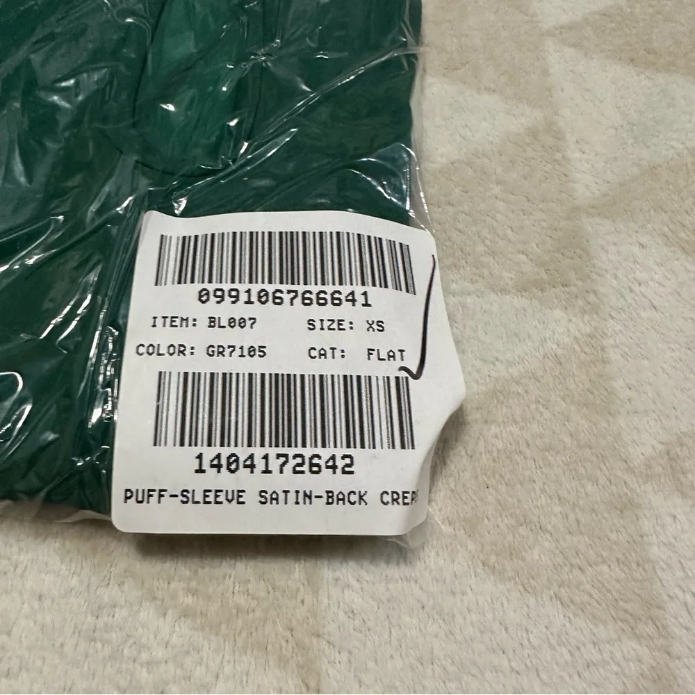 J crew puff sleeve satin back crepe top green